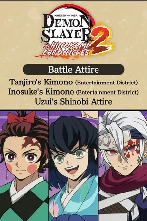 Battle Attire: Tanjiro's Kimono (Entertainment District), Inosuke's Kimono (Entertainment District), and Uzui's Shinobi Attire